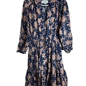 Travota Birds Of Paradis L Yulia Navy Floral Knee Length Dress $338 Msrp 4710